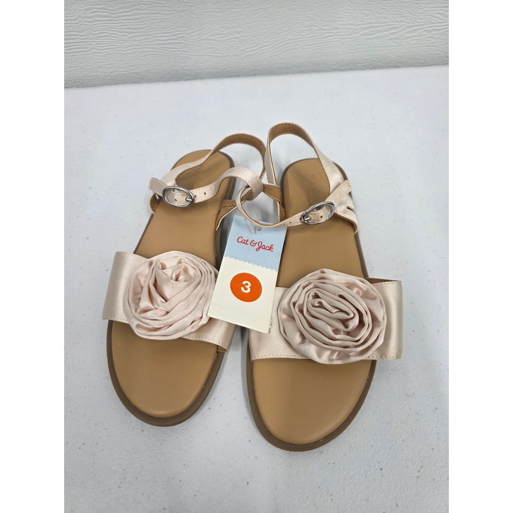 Cat & Jack Girls Champagne Satin Rosette Dress Sandals Size 3 Kids NWT